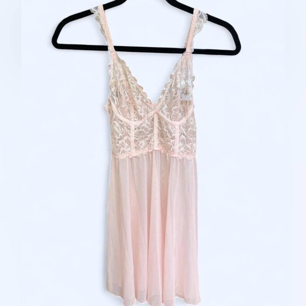 La Vie En Rose Pink Lace Babydoll Nightgown Fairy Coquette‎ Lingerie Sleepwear